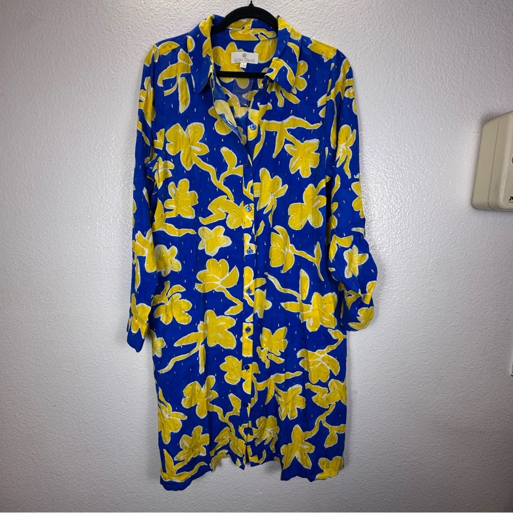 Susan Graver Blue and Yellow Floral Swim Cover Up